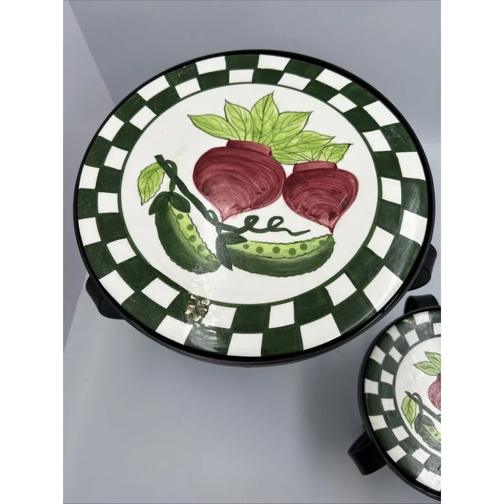 Ceramic Tile Trivet Plant Stands Set of 2 Vegetable Black Metal Farmhouse Decor